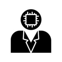 icon Person with a computer chip head symbolizing artificial intelligence. Suitable for tech, AI, future concept designs. vector