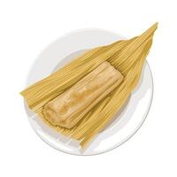 Illustration of Mexican tamales on a plate, isolated on white background. vector