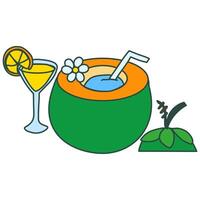 Eco thing coconut fruits and lemon juice. Healthy drink good for body vector