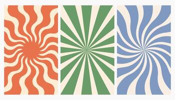 Set of groovy retro backgrounds. Vertical posters with swirl. Trendy backgrounds in retro psychedelic style vector
