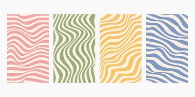Groovy hippie 70s backgrounds. Waves, swirl, twirl pattern with heart, daisy, flower. Twisted and distorted texture in trendy retro psychedelic style. Y2k aesthetic vector