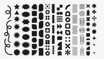 Brutalist abstract geometric shapes and grids. Bauhaus Minimalist Graphic Design Elements. Figure star oval spiral flower and other primitive elements vector