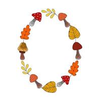 Autumn frame with leaves and mushrooms vector
