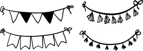 Simple Bunting Flag Illustrations in Doodle Style vector