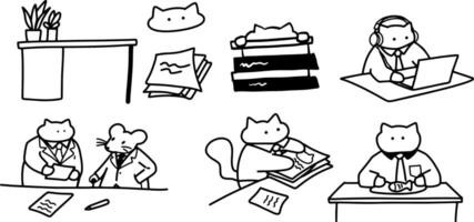 Office Cats in Minimalist Doodle Style for Creative Projects vector