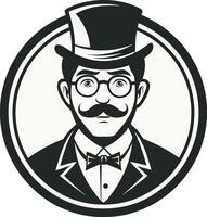 retro style logo, handsome man 34 portrait with moustache vector