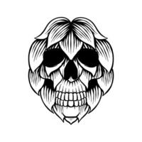 hand drawn illustration of hops combined with a skull head vector