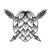 hand drawn illustration of hops with two arrows stuck vector