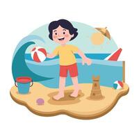 A boy playing with a ball on the beach vector