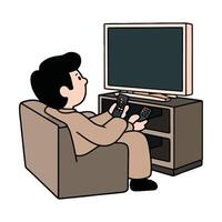 A man sitting on a couch with a remote control vector