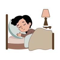 A cartoon boy sleeping in bed with a pillow vector