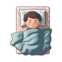 A cartoon boy sleeping in bed with a pillow vector