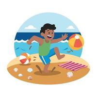 A boy playing with a ball on the beach vector