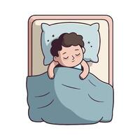 A cartoon boy sleeping in bed with blue sheets vector