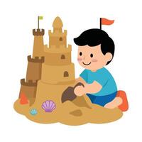 A boy is building a sand castle vector