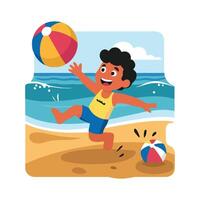 A cartoon boy playing with a ball on the beach vector