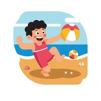 A cartoon boy playing with a beach ball vector