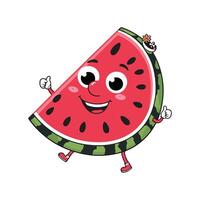A cartoon watermelon character with a smile on its face vector