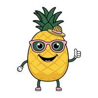 A cartoon pineapple character with sunglasses and a hat vector