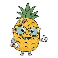 A cartoon pineapple character with glasses and a hat vector