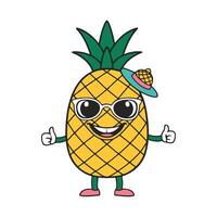 A cartoon pineapple character with sunglasses and a hat vector