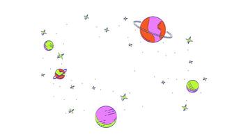 Floating planets and blinking stars in outer space 2D object doodle animation. Deep cosmos cartoon 4K drawing. Celestial bodies. Universe sky animated flat element isolated on white background video
