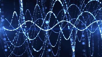 Abstract waves from lines and dots of particles of glowing swirling futuristic hi-tech. Abstract background video