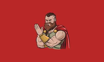 Warrior with braided beard and red cape in prayer gesture. vector