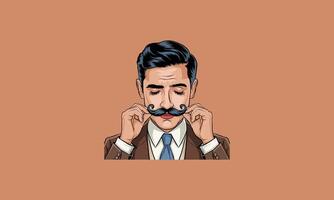Man with styled mustache adjusting it confidently. vector