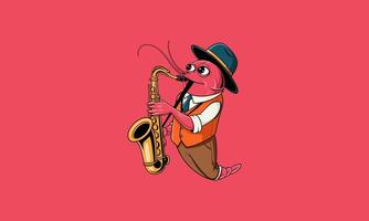 Jazz shrimp character playing saxophone with cool style vector