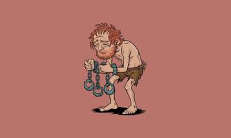 Weary prisoner in chains, looking tired and disheveled. vector