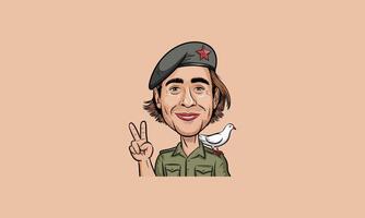 Smiling man with peace sign, beret, and dove on shoulder. vector