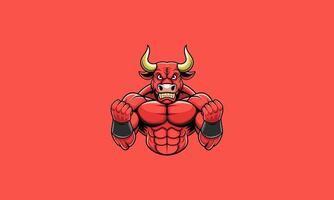 Red muscular bull with clenched fists in aggressive pose vector
