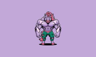 Muscular, fierce unicorn with ripped clothes, flexing vector