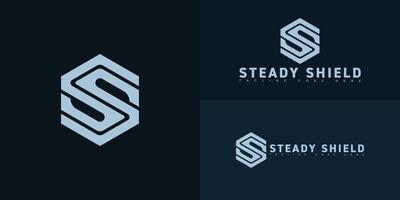 Modern initial hexagon letter S or SS logo in soft blue color isolated on multiple background colors. The logo is suitable for maintenance programs for mechanical equipment logo design vector
