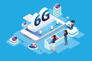 Modern isometric internet speed technology for the development of 6g communication technology. Online based illustration Suitable for Diagram vector