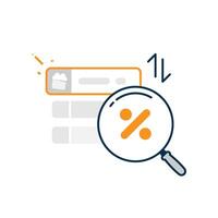 illustration of a Sort by Discount feature. magnifying glass and a percentage symbol, symbolizing the ability to sort items by the highest discount first. for shopping app or websites ui vector