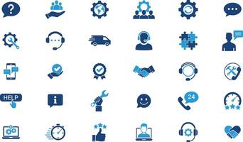 A set of 30 Customer Service Icon sets, Support, Helpdesk, and Solutions. including support, helpdesk, technical assistance, and communication. Illustration vector