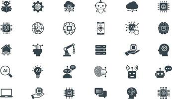 Artificial Intelligence Icons Set, Machine Learning, Automation, Data. Illustration vector