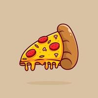 Slice of pizza with sausage and mushroom toppings and melted cheese, illustration icon. Typical Italian junk food design designed in flat cartoon style. vector