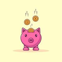 illustration of single pig savings icon designed in simple flat cartoon style. Investment financial concept design. vector