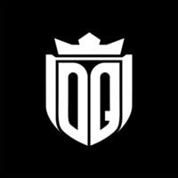 OQ Letter logo shield shape inside shield badge crown on black background template design vector