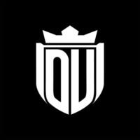 OU Letter logo shield shape inside shield badge crown on black background template design vector