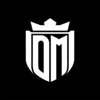 OM Letter logo shield shape inside shield badge crown on black background template design vector