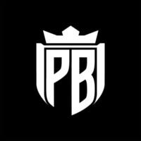 PB Letter logo shield shape inside shield badge crown on black background template design vector