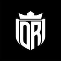 OR Letter logo shield shape inside shield badge crown on black background template design vector