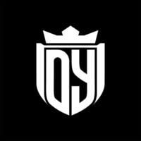OY Letter logo shield shape inside shield badge crown on black background template design vector