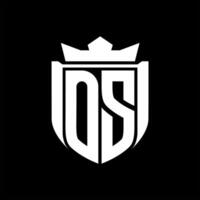 OS Letter logo shield shape inside shield badge crown on black background template design vector