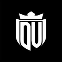 OV Letter logo shield shape inside shield badge crown on black background template design vector
