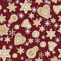 new year christmas pattern with gingerbread cookies on a red background. vector